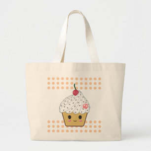 Grand Tote Bag Petit gâteau de Kawaii en pois