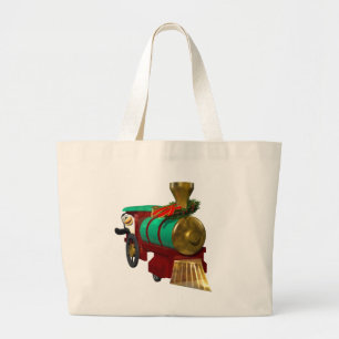 Grand Tote Bag Petit manchot de dessin animé et train de Noël