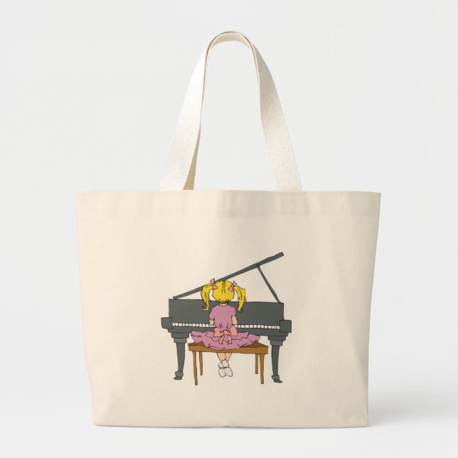 Grand Tote Bag petite fille jouant du piano (Devant)