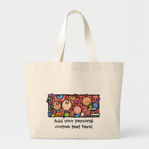 Grand Tote Bag Petits bébés heureux. Fourre-tout personnalisabl