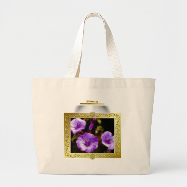 Grand Tote Bag Pétunias pourpre dans le cadre éclairé (Devant)