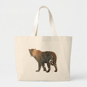 Grand Tote Bag Photo de chat sauvage léopard tacheté