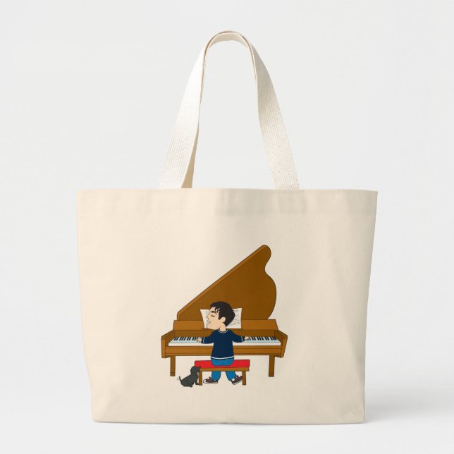 Grand Tote Bag Pianiste et chien (Devant)