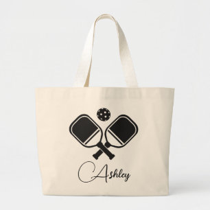 Grand Tote Bag Pickleball Nom personnalisé Pagaies rayées