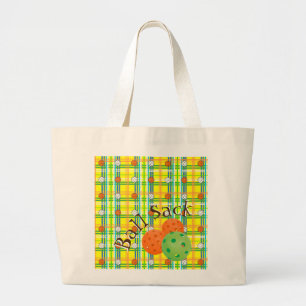Grand Tote Bag Pickleball Sack - Jaune, Orange, Plaid Vert