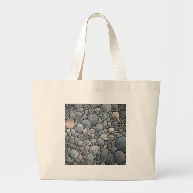 Grand Tote Bag Pierres de plage Coques Galets Rochers Peinture Ar (Devant)