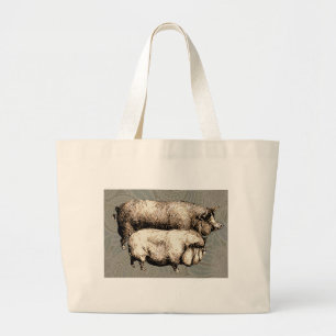 Grand Tote Bag Pig Farm Pays Antique Illustration Art
