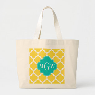 Grand Tote Bag Pineapple Wht Moroccan #5 Teal 3 Monogram initial