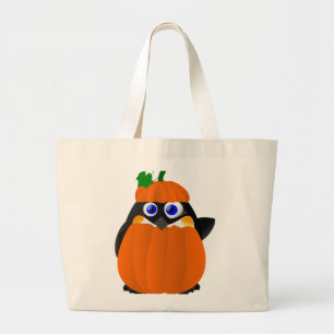 Grand Tote Bag Pingouin de Halloween de costume de citrouille