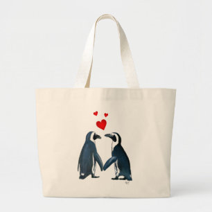 Grand Tote Bag Pingouins Avec Coeurs D'Amour