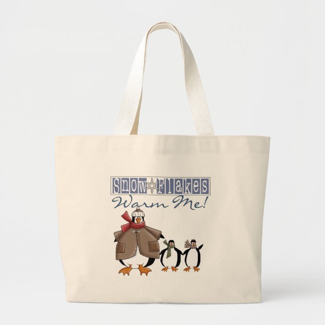 Grand Tote Bag Pingouins de Noël Me réchauffer Pingouins de vacan (Devant)