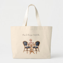 Grand Tote Bag Pink Blue Paris Table Baguettes