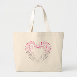 Grand Tote Bag Pink Gradient Lace Heart