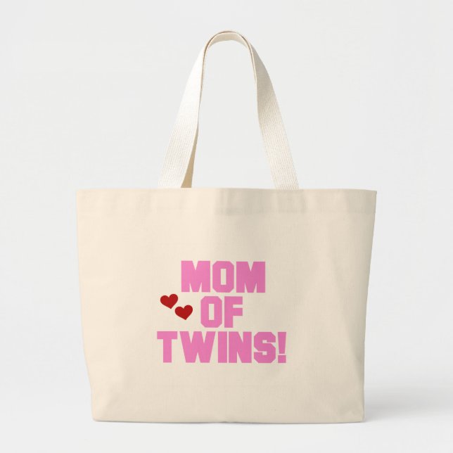 Grand Tote Bag Pink Text Maman de jumeaux (Devant)