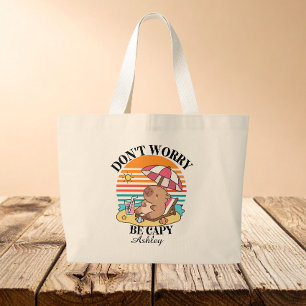 Grand Tote Bag Plage de capybara Vacances d'été en famille 