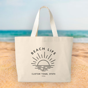 Grand Tote Bag Plage personnalisée Coucher de soleil minimaliste 