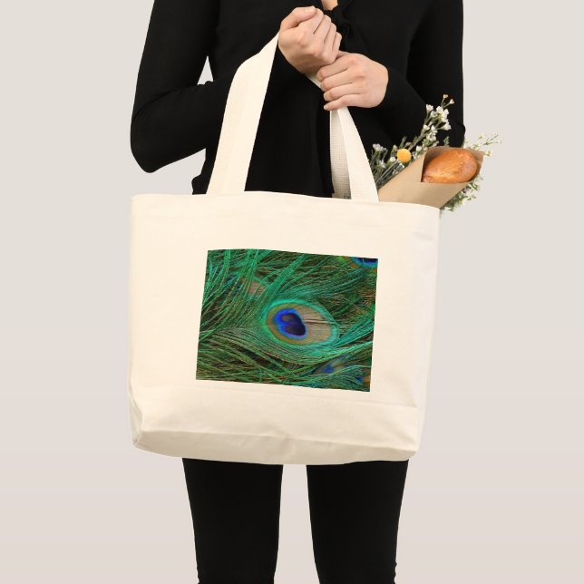 Grand Tote Bag Plume de Paon Bleu Indien (Devant (produit))