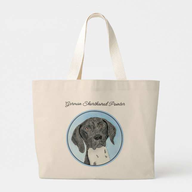 Grand Tote Bag Pointeur allemand peint art original (Dos)