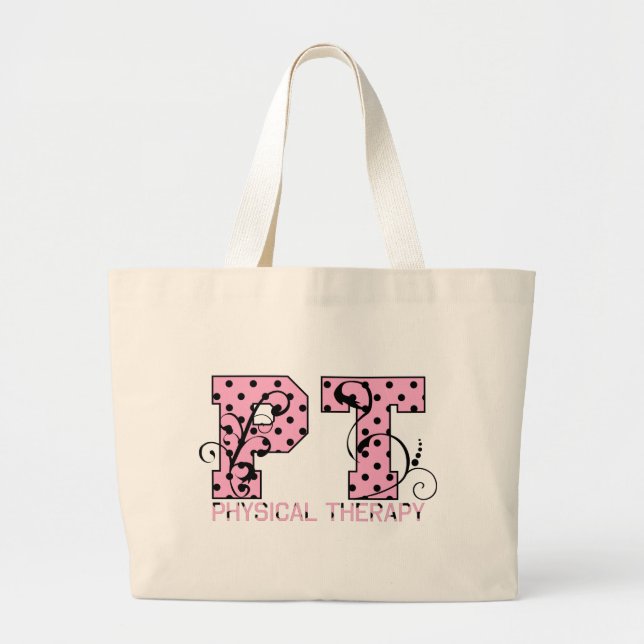 Grand Tote Bag pois noir et rose de pinte (Devant)