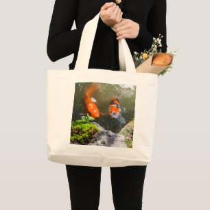 Grand Tote Bag Poisson Koi dans un étang