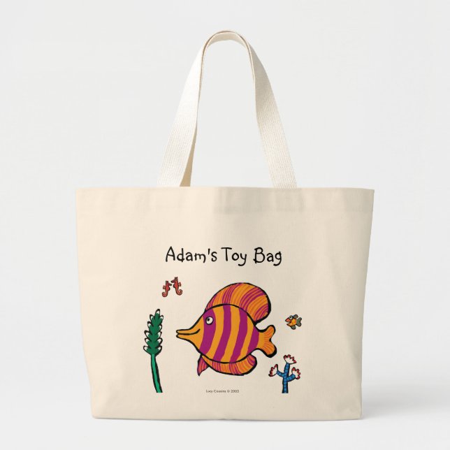 Grand Tote Bag Poissons tropicaux orange et violet avec hippocamp (Devant)