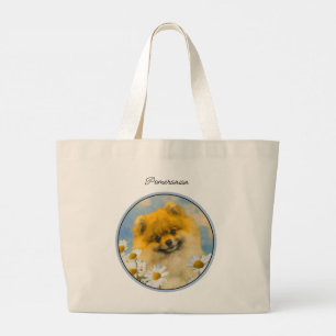 Grand Tote Bag Poméranien dans les marguerites peindre l'art orig
