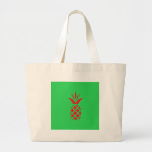 Grand Tote Bag Pomme de pin rouge en vert