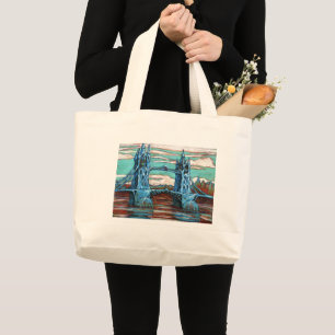 Grand Tote Bag Pont croissant dans une ville d'imaginaires
