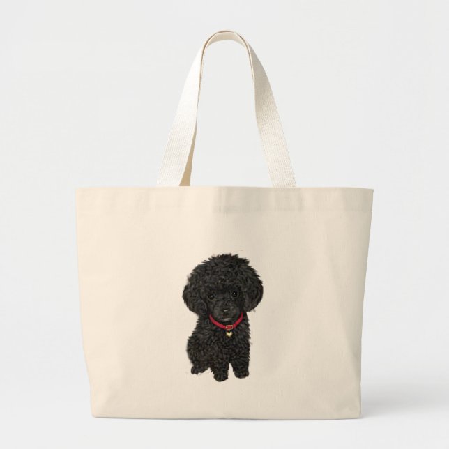 Grand Tote Bag Poodle miniature ou jouet - Noir 1 (Devant)