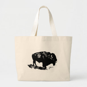 Grand Tote Bag Pop Art Black White Buffalo Bison Silhouette