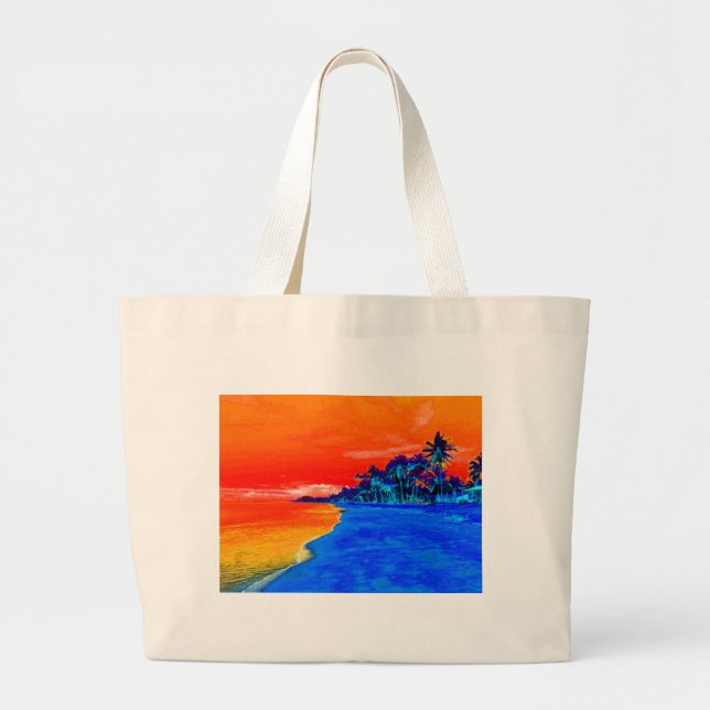 Grand Tote Bag Pop Art Plage Exotique Palmiers (Devant)