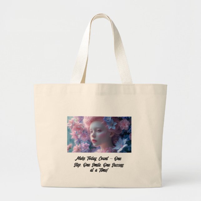 Grand Tote Bag Portrait féminin dynamique avec Arrière - plan flo (Devant)