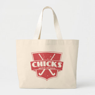 Grand Tote Bag Poussins De Hockey Sur Terrain Avec Bâtons