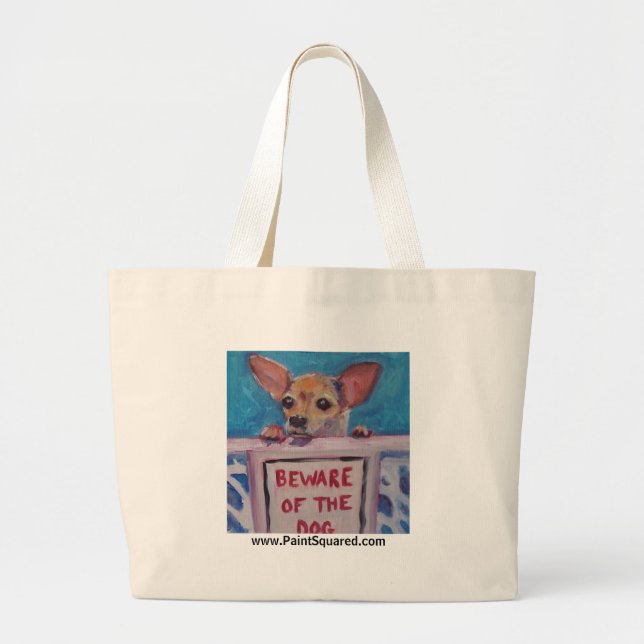 Grand Tote Bag Prenez garde du chien • WOOF !  • FOURRE-TOUT (Devant)