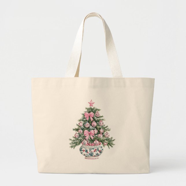 Grand Tote Bag Preppy Chinoiserie Christmas Tree (Devant)