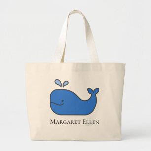 Grand Tote Bag Preppy Nautical Blue Whale personnalisée