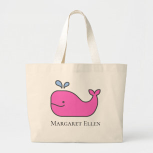 Grand Tote Bag Preppy Nautical Pink and Blue Whale Personnalisé