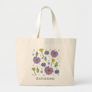 Grand Tote Bag Pretty Jumbo Tote With Flowers Customizable
