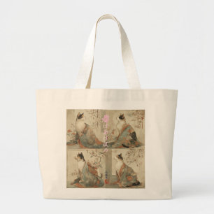 Grand Tote Bag "Printemps à l'aube" Chat japonais en kimono Art
