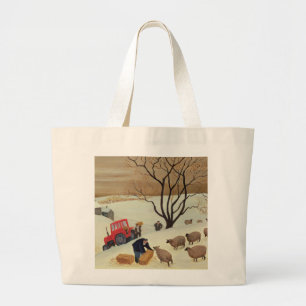 Grand Tote Bag Prise du foin aux moutons par le tracteur