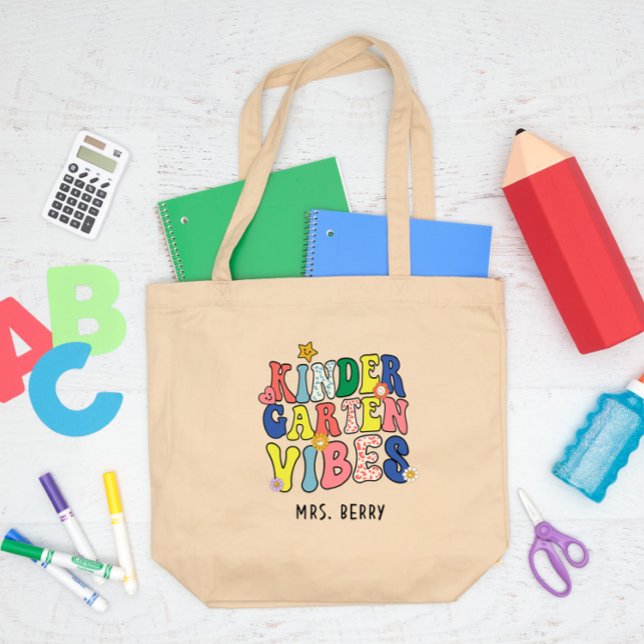 Grand Tote Bag Professeur Retro Vibes de jardin d'enfants (Créateur téléchargé)
