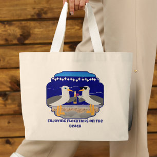Grand Tote Bag Profiter de Flocktails sur la Plage Drôle de Mouet
