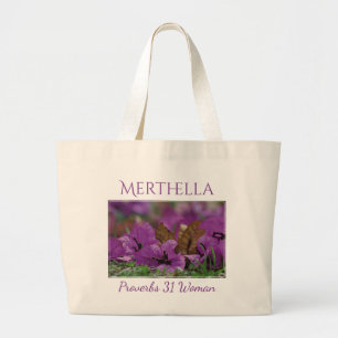 Grand Tote Bag PROVERBS 31 Floral violet photo personnalisée