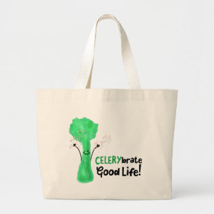 Grand Tote Bag Pun Celery Positif - Celerybrate Bonne vie