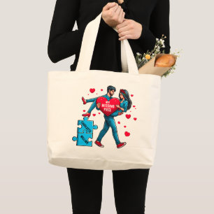 Grand Tote Bag Puzzle d'amour personnalisé - Mon morceau manquant