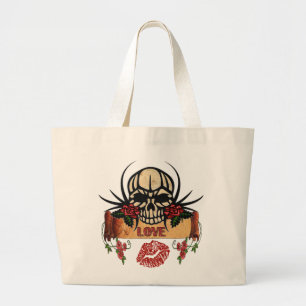 Grand Tote Bag RAB Rockabilly Crâne Roses Love Lipstick
