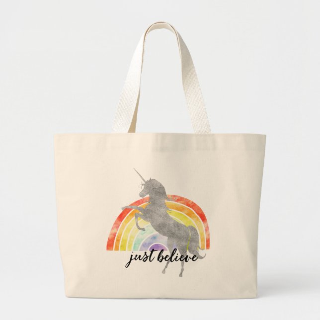 Grand Tote Bag Rainbow Unicorn Believe (Devant)
