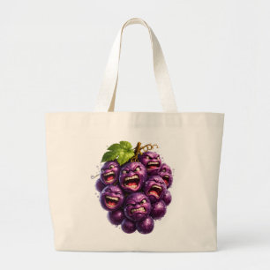Grand Tote Bag Raisins grincheux, visages de fruits en colère, su