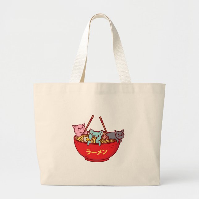 Grand Tote Bag Ramen japonais adorables drôles de chat d'Anime de (Devant)