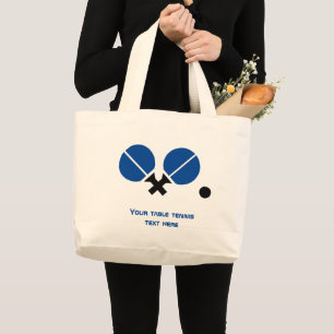 Grand Tote Bag Raquettes de ping-pong de ping-pong et bleu boule